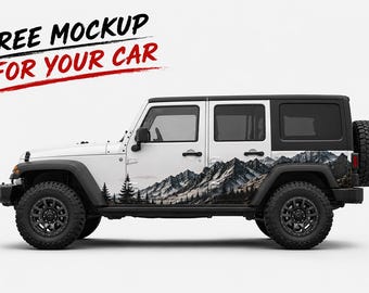 Sticker zijkant bergjeep | Overland landschap vinyl wrap graphics
