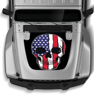Der Skull Hood Aufkleber passt für Wrangler Wrangler - Aggressiver Amerikanische Flagge Vinyl Aufkleber