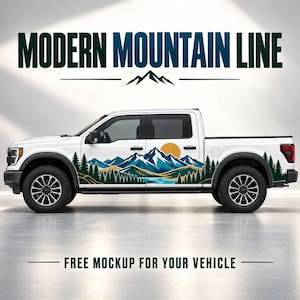 Modern Mountain Line Car Side Decal – Outdoor Landscape Vinyl Graphic for Trucks (Custom Size)