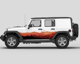 Mountain Sunset Side Decal – Forest Landscape Wrap for SUV & Adventure Vehicles