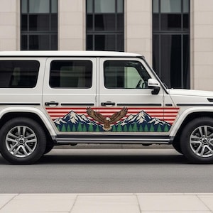 Mountain Eagle Car Decal, Embroidered Patch Style Side Stripe (SUV & Truck)