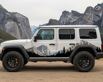 Yosemite Inspired Mountain Vinyl Decal – Forest Adventure Car Side Wrap | Outdoor Vehicle Sticker