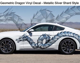 Mecha Dragon Car Decal - Chrome Metal Sticker Wrap