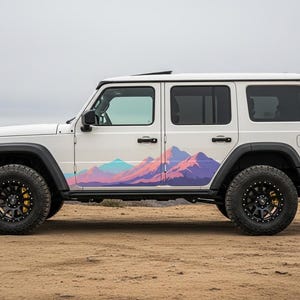 Sunset Mountain Vinyl Decal – Gradient Car Side Sticker | Custom Size Vehicle Graphic