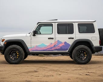 Sunset Mountain Vinyl Decal – Gradient Car Side Sticker | Custom Size Vehicle Graphic