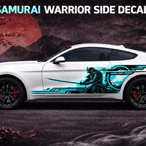 Samurai Car Decal, Neon Samurai Side Graphic, Japanese Warrior Vehicle Sticker