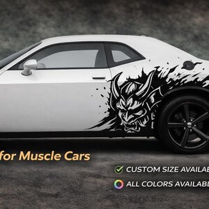 Samurai Mask Vinyl Decal – Oni Demon Side Car Graphic Wrap, Japanese Warrior Sticker
