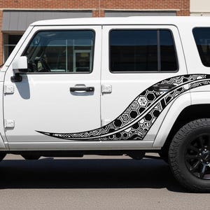 Autosticker Turtle-Shell – Tribal zijsticker streep, zwart-op-wit vinyl wrap voor SUV en vrachtwagen