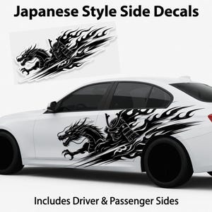 Japanese Dragon Samurai Side Decal, JDM Style Car Vinyl Graphic, Dragon Warrior Door Wrap