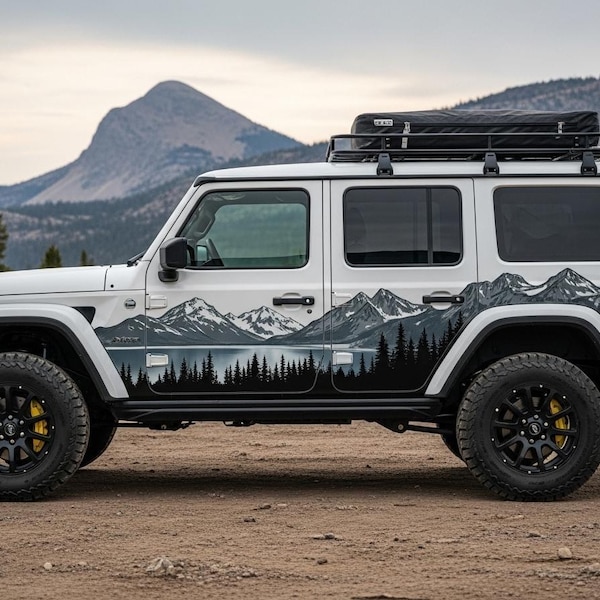 Mountain Forest Vinyl Decal – Nature Landscape Car Side Wrap | Adventure SUV Sticker
