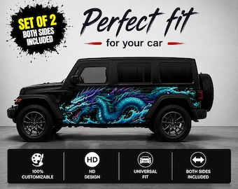 Naklejka boczna Blue Sea Dragon do SUV-ów i ciężarówek | Japońska folia winylowa Ocean Dragon