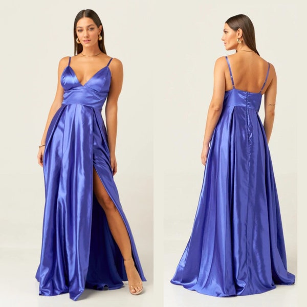 Royal Blue Satin Long Dress | Blue bridesmaid dress | Finalist dress | Graduation dress | princess dress