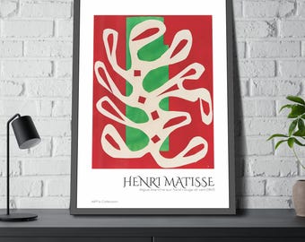 White Algae on a Red and Green Background (1947) by Henri Matisse / Framed Poster from the ART's Collection series