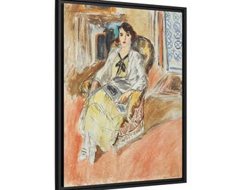 Seated Girl, Yellow Dress (1921-1922) by Henri Matisse / Framed canvas on American box