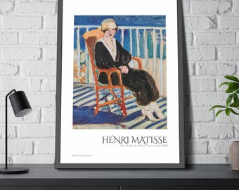 Young Girl on a Balcony Overlooking the Sea (1918) by Henri Matisse / Framed Poster ART's Collection series