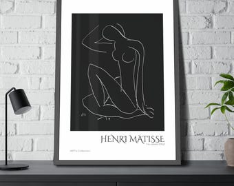 Seated Nude (1952) by Henri Matisse black and white version / Framed Poster ART's Collection series