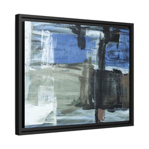 May include: Abstract painting with bold brushstrokes in shades of blue, gray, and brown. The painting has a modern and contemporary style.