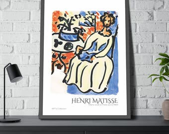Marie-José in a Yellow Dress (1950) by Henri Matisse / Framed Poster ART's Collection series