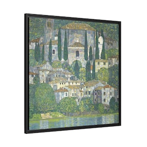 Church In Cassone - Landscape With Cypresses by Gustav Klimt / Framed canvas on American box