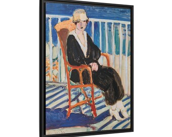 Young Girl on a Balcony Overlooking the Sea (1918) by Henri Matisse / Framed canvas on an American box