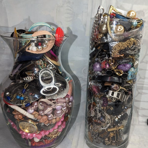 DIY Jewelry Jar for Crafts with Assortment of Random Pendants Charms Chain Findings Single Earrings  for Crafts Jewelry Making or Repair