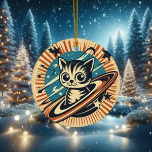 Atomic Cat Christmas Ornament, Mid-Century, Retro (image on both sides not just one)
