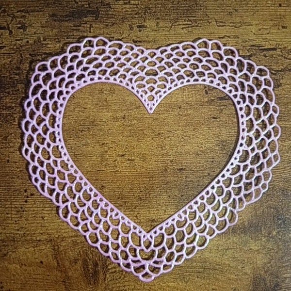Pink Iridescent Lace Heart - Paper Die Cut  - Set of 3