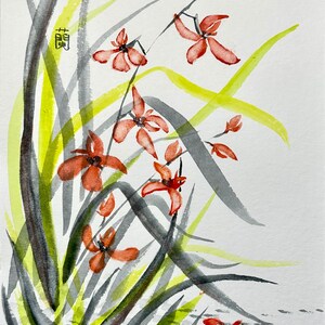 Zen Watercolor Wall Art Delicate Pink Flowers Nature-Inspired Decor Peaceful Orchid Painting Watercolor Botanical Art for Home and Office
