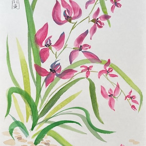 Zen Watercolor Wall Art Delicate Pink Flowers Nature-Inspired Decor Peaceful Orchid Painting Watercolor Botanical Art for Home and Office