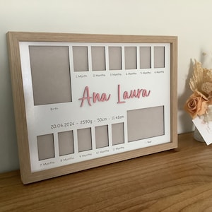 Personalised Baby’s First Year 3D Style  A3 Engraved Picture Picture Photo Frame / One Year Milestone