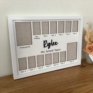Marco de fotos personalizado de madera blanca, estilo 3D, tamaño A3, con texto "Años escolares"