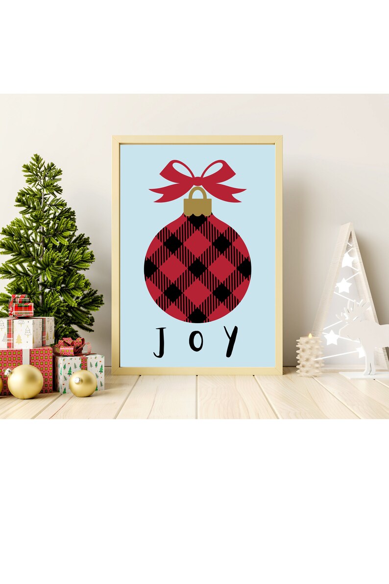Flannel Christmas Ornament Print, Holiday Printables, Christmas Joy Digital Download Art
