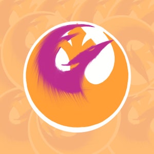 Könnte beinhalten: Ein stilisiertes orangefarbenes und violettes Symbol der Rebellenallianz mit weißem Umriss. Das Symbol befindet sich auf einem pfirsichfarbenen Hintergrund.