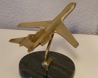 Vintage Brass Airplane Paperweight On A Marble Base, Vintage Brass, Marble, Paperweight, Airplane, Aviation Collector,Mid Century