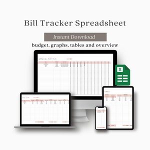 Bill Tracker Spreadsheet • Budget Spreadsheet • Budget Planner • Finance Tracker • Expense Tracker • Google Sheets • Bill Calendar •