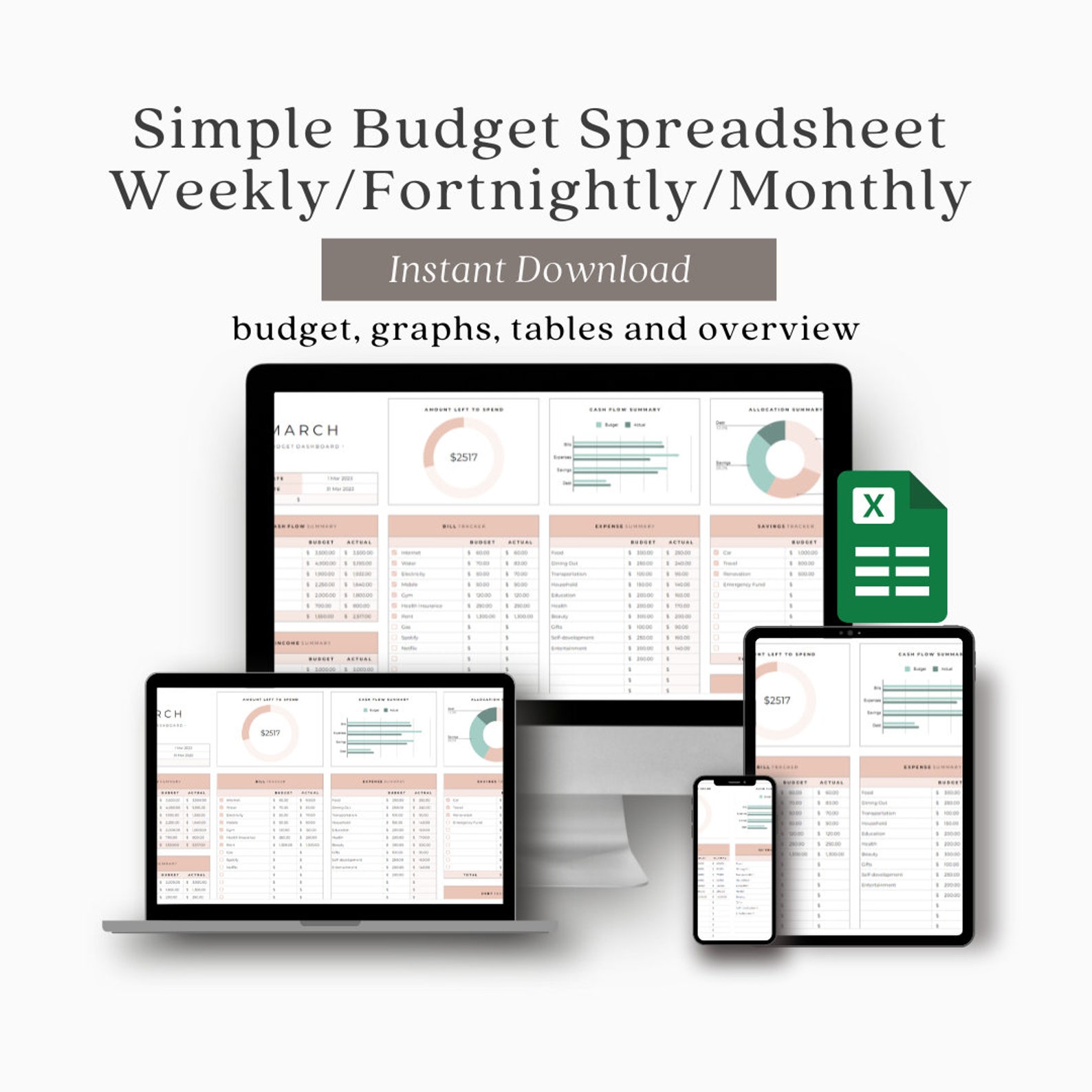 Simple Budget Planner for Google Sheets • Budget Spreadsheet • Budget ...