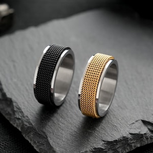 Stainless Steel Rotating Mesh Fidget Ring: Stress Relief Jewelry