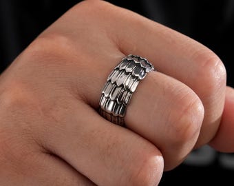Bague en acier inoxydable écailles de dragon : bijoux gothiques vintage vieillis