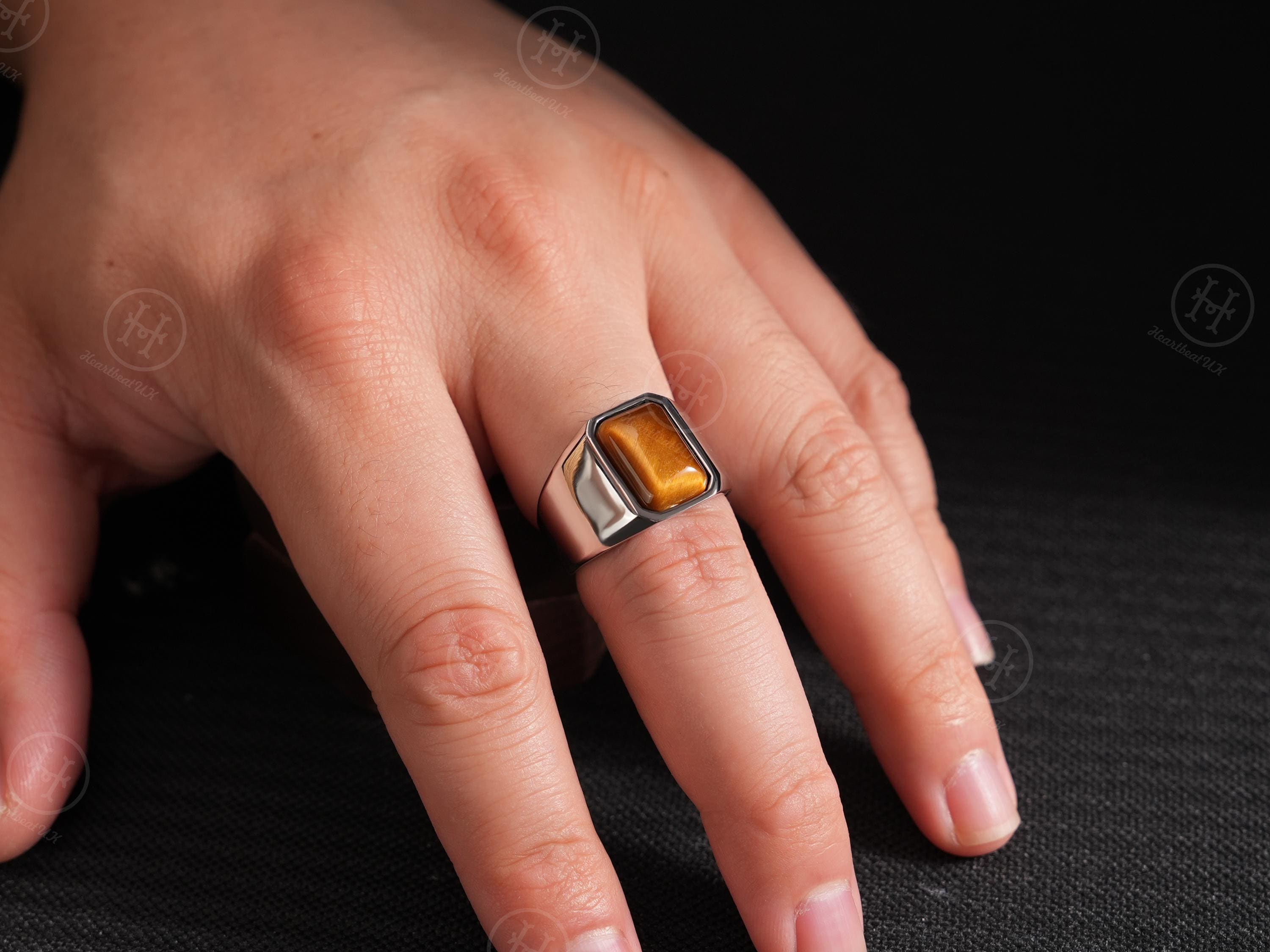 Tiger's Eye Stainless Steel Men's Ring: Handcrafted Minimalist - Main Image