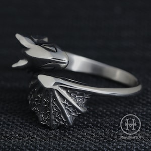 Anel de dragão de aço inoxidável personalizado para mulher, anel de fantasia de prata ajustável para homens, presente para seu aniversário, anel de dragão fofo para ela