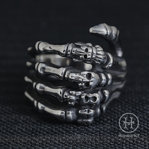 Custom gotische schedelringen voor heren, dikke ringen van roestvrij staal met bot, handgemaakte gotische sieraden voor heren, punkverjaardagscadeaus