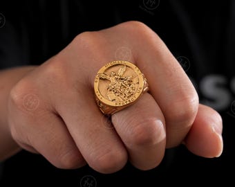 St. Michael Protect Us Stainless Steel Ring: Guardian Angel Symbol Band