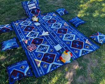 Gepersonaliseerde Marokkaanse picknickset – Boho picknickset voor buiten, gepersonaliseerd familiecadeau, picknickdeken voor op het strand, handgemaakte picknickmand (Dum)