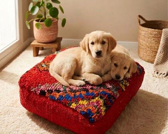 Marokkaanse leren poef, handgemaakt boho vloerkussen, bruine poef/voetenbank, woonkamerdecoratie, gevulde poef, cadeau voor thuis