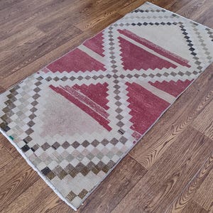 2x5 Red Beige Brown Black Oushak Runner, 2x5 Vintage Runner Rug, Turkish Office Runner, Kids Kitchen Entry Runner, Home Decor, 2.5x4.8 Ft