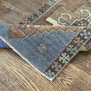 1x3 Red Blue Vintage Door mat, 1x3 Beige Brown Turkısh Rug, Handmade Vintage Kids,Kitchen,Entry Rug, Bathroom Rug, Home Decor,1.5x2.9 Ft