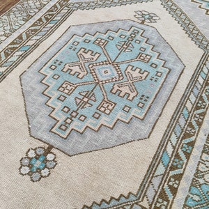 3x6 Shades of Blue Beige Oushak Runner, 3x6  Turkish Runner, Vintage Kids Kitchen Entry Short Runner, Anatolian Rug, Home Decor, 3.3x6.2 Ft