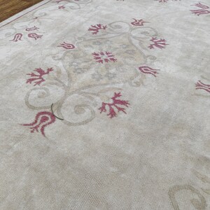 5x8 Beige Faded Yellow Red Floral Turkish Rug, 5x8 Oushak Rug, Livingroom Bedroom Entry Kitchen Vintage Rug, Wool Rug, Home Decor 5.3x8.4 Ft