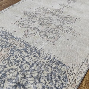 4x8 Vintage Oushak Rug: Beige, Blue & Green, Bohemian Decor