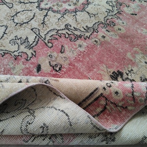 7x10 Handmade Pink Beige Oushak Rug, 7x10 Beige Black Motifs Turkish Rug, Living Room Rug, Kitchen Kids Vintage Rug, Home Decor, 6.6x9.5 Ft